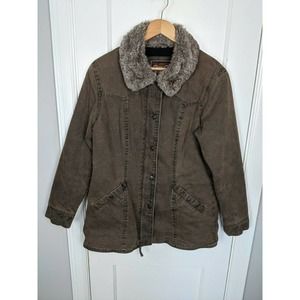Women's Brown Jacket with Faux Fur Collar